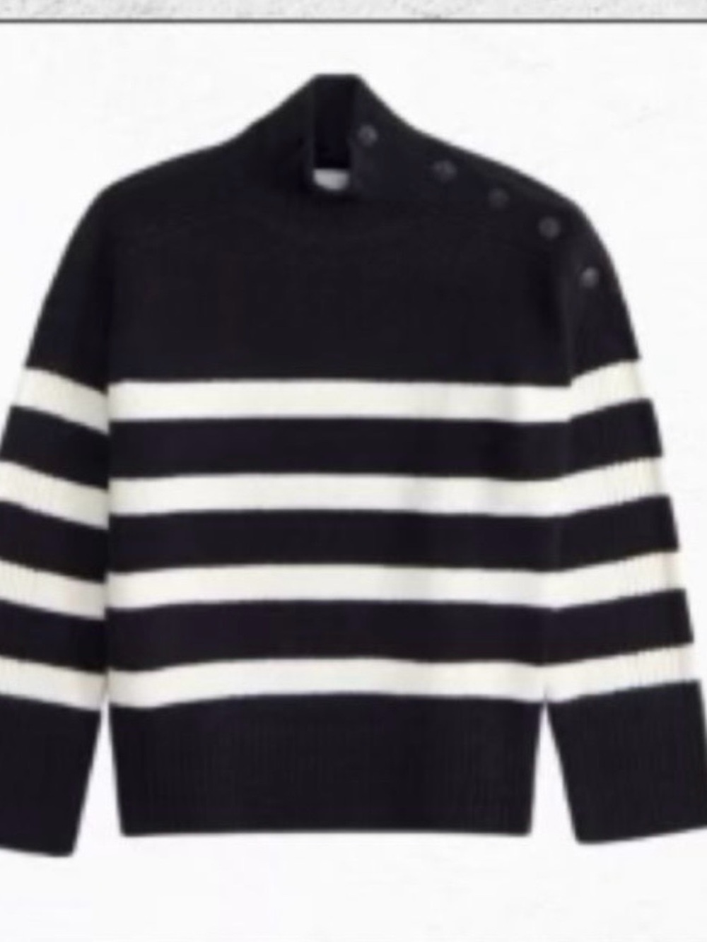 Abercrombie & Fitch, Large, button detail mockneck sweater black striped